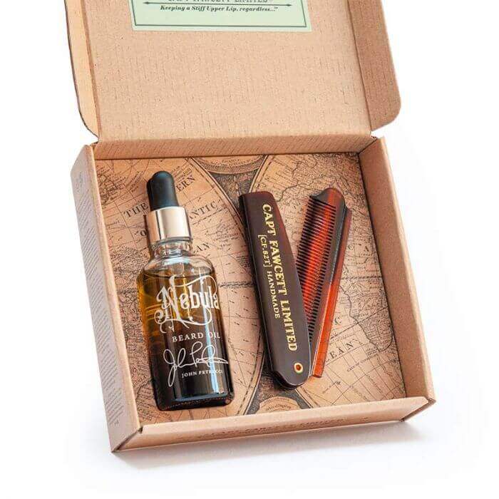 Barzdos priežiūros rinkinys su barzdos aliejumi ir šukomis