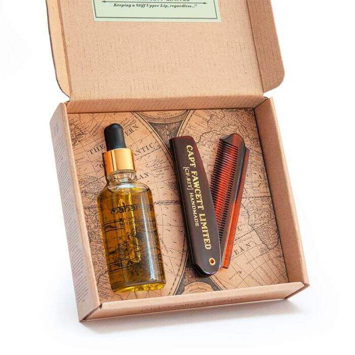 Barzdos priežiūros rinkinys su barzdos aliejumi ir šukomis