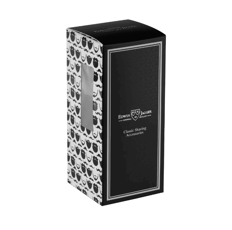 Edwin Jagger meistrų pagamintas tradicinis skustuvas, su glotnia prailginta juodmedžio imitacijos poliesterio rankena.