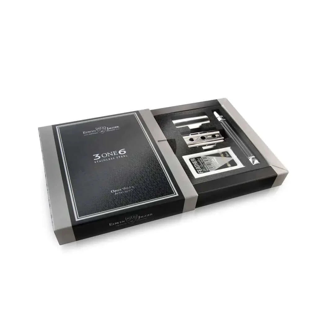 Edwin Jagger 3ONE6 - nerūdijančio plieno skustuvas su pilkos spalvos anoduota rankenėle. Edwin Jagger 3ONE6 pasižymi inovatyviu dizainu ir aukščiausios kokybės gamybos technologijomis.