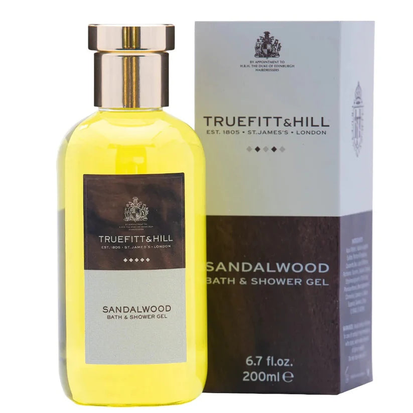 Truefitt & Hill Sandalwood Bath & Shower Gel, 200 ml prabangi dušo želė su sandalmedžio ir citrusų aromatu.