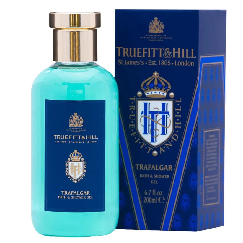 Truefitt & Hill Trafalgar Bath & Shower Gel, 200 ml prabangi dušo želė su citrinžolės ir prieskonių aromatu.