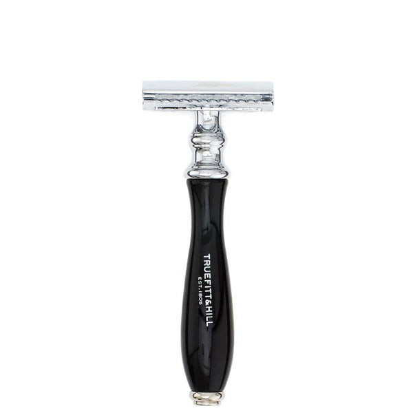 Truefitt & Hill Wellington Double Edge saugus skustuvas su juodo poliruoto juodmedžio imitacijos rankena